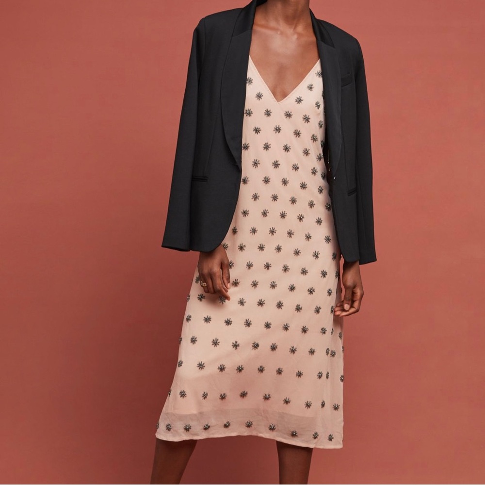 Anthropologie | RAGA blush beaded slip dress